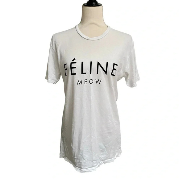Brian Lichtenberg BLTEE FÉLINE MEOW Graphic Tee White Cotton Shirt Small - Picture 2 of 15